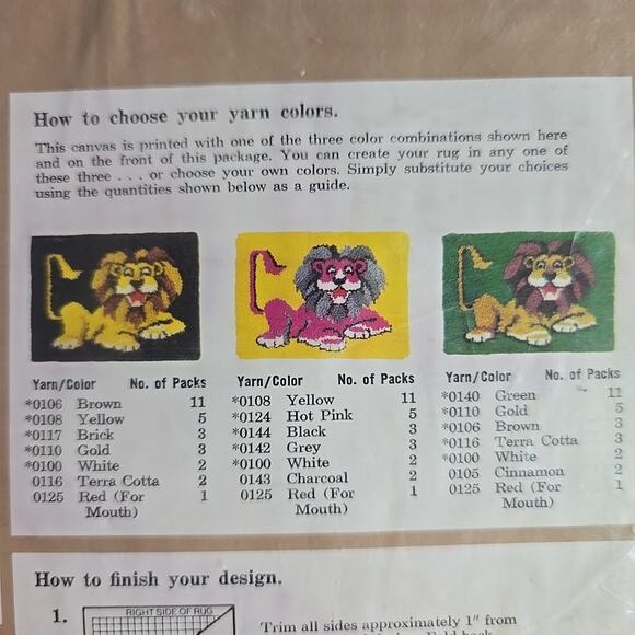 Caron Latch Hook Kit Lion Kit 27''x20'' 1977 VTG Animals Kidcore Safari Nursery - Picture 4 of 7